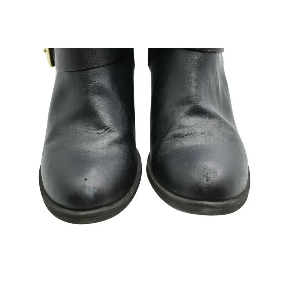 Divided Black Faux‎ Leather Ankle Booties Womens 7 M Triple Buckle Heeled Boots